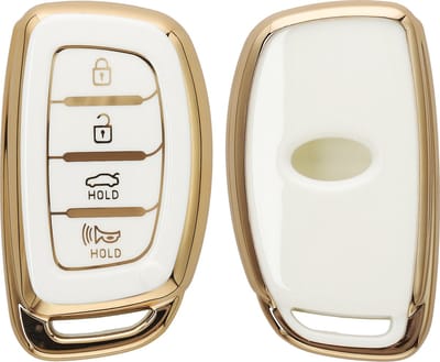 kwmobile autosleutel hoesje geschikt voor Hyundai 4-Knoppen Sonata Tucson Ioniq hoes - TPU autosleutel behuizing - Beschermende auto sleutel case - Sleuteletui in wit / goud