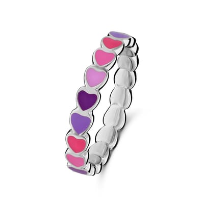 Lucardi Kinder Zilveren ring gekleurde emaille hartjes - Ring - 925 Zilver - Zilverkleurig - 13 / 41 mm