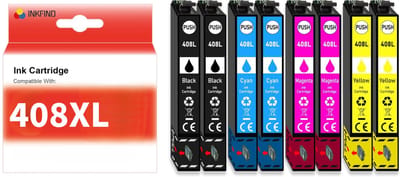 INKFIND 408XL inktcartridge voor Epson 408L Epson408 inktcartridge multipack 8 stuks (2*4pack=Zwart x 2, Cyaan x 2, Magenta x 2, Geel x 2) compatibel met 408L (T09K1/T09K2/T09K3/T09K4) voor Epson WorkForce Pro WF-C4310DW WF-C4810DTWF -8-pack BK/C/M/Y