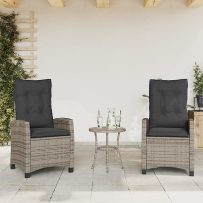 vidaXL - 3-delige - Bistroset - met - kussens - poly - rattan - grijs