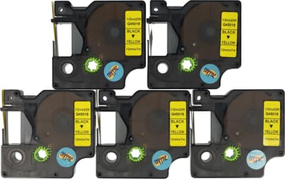 Dappaz - 5 stuks Dymo compatible Label D1 45018 - Zwart op Geel -Geschikt voor Dymo LabelManager - 12 mm x 7 m - S0720580 Label Tape