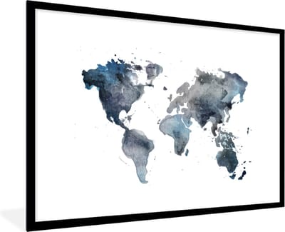 Poster in lijst - Fotolijst 120x80 cm - Posters - Wereldkaart - Aquarel - Abstract - Posterlijst zwart - Decoratie - Wanddecoratie woonkamer - Muurdecoratie slaapkamer