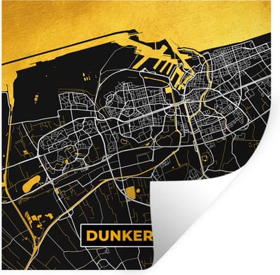 Muurstickers - Sticker Folie - Plattegrond – Kaart – Stadskaart – Frankrijk – Dunkerque - 100x100 cm - Plakfolie - Muurstickers Kinderkamer - Zelfklevend Behang XXL - Zelfklevend behangpapier - Stickerfolie