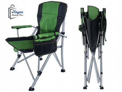Opvouwbare Campingstoel Groen – Visstoel met Armleuningen Bekerhouder Draagtas – Outdoor – klapstoelen – vouwstoel – 84220