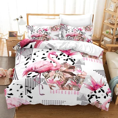 Collection de Linge de Lit Flamant Rose Simple Jumeau Complet Queen King Size Collection de Lits Flamant Chambre d'Adulte Enfant Housse de Couette Collections Anime 3D 013 AU Queen(210x210cm)