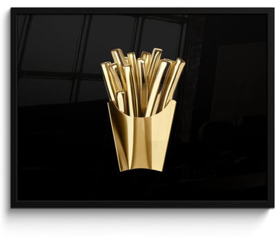 Fotolijst inclusief poster - Posterlijst 70x50 cm - Posters - Friet - Goud - Chrome - Eten - Foto in lijst - Keuken decoratie muur - Wanddecoratie accessoires - Muurdecoratie - Schilderijen