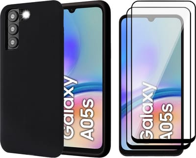 Hoesje geschikt voor Samsung Galaxy A05s - 2x Screenprotector Volledig Dekkend Glas - Mat Back Case Zwart