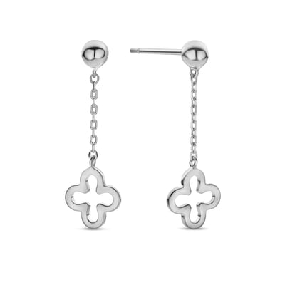 New Bling - 9NBG-0801W - gouden oorbelhangers met klaver - 14 karaat - 20mm - Witgoud