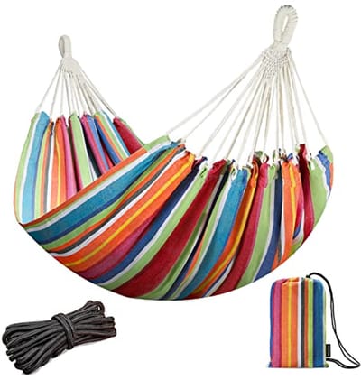 Extra Large Dubbele Hangmat 220 x 150 cm - Draagbare Katoenen Hangmat voor Tuin en Balkon - 200 kg Draagvermogen