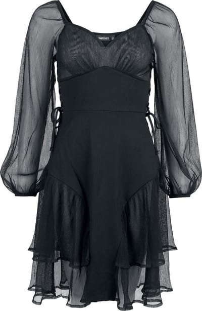 Jawbreaker - Gothic Midi-jurk - Crinkle Mesh en Jersey Mini-jurk - XS tot L - voor Vrouwen - zwart