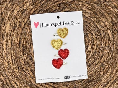 Baby haarspeldjes setje 35 - mini - 2cm groot - voor de eerste lokjes haar - hartjes - goud - rood - glitters - kerst