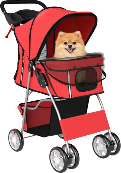Pawhut Huisdierenwagen-Staal, Polyester-77L x 44B x 102H cm-Rood