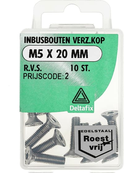 Deltafix - Inb.bout verz.kop m5x20mm rvs 10st