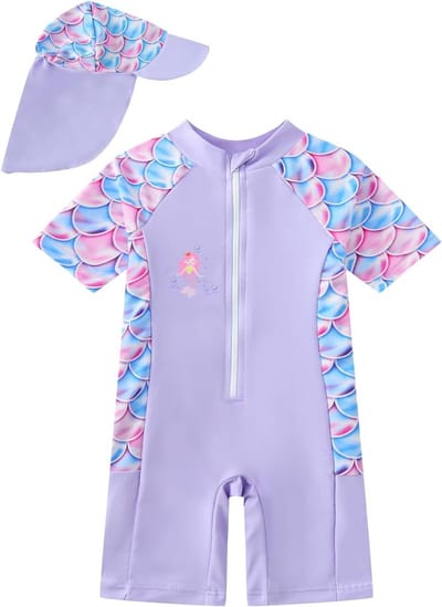 Zomerse Baby Meisjes Badpak met Lange Mouwen en Zonnehoed - UV Bescherming en Comfortabele Zwemkleding