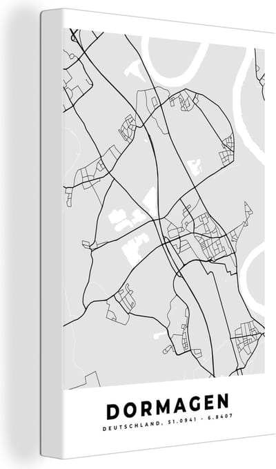 Canvas Schilderij Plattegrond - Duitsland - Dormagen - Stadskaart - Kaart - 20x30 cm - Wanddecoratie