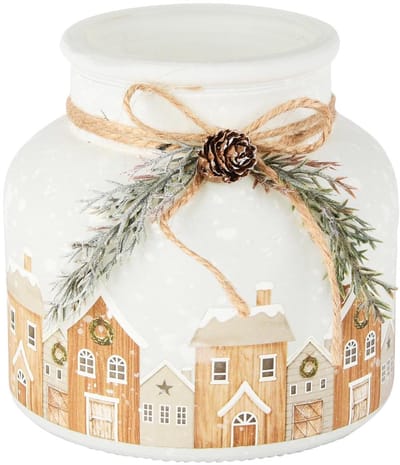 Dekoratief | Theelichthouder 'Winter Village', wit, glas, 12x12x12cm | A255531