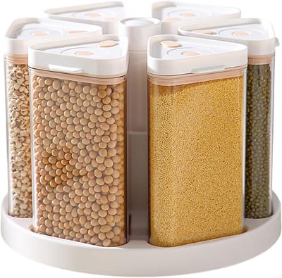 Graanopslag Dispenser - Voedsel Container - Keuken Organiseren - 360 Graden Draaibaar - 6 Rasters - Transparant