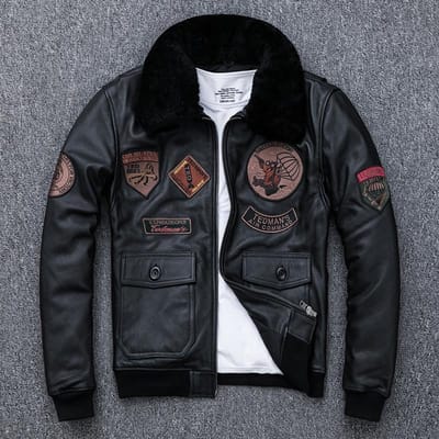 Eerste Laag Koeienhuid Echt Leer Jas voor Heren, Schapenwollen Kraag Verdikte Katoenen Jas XL black