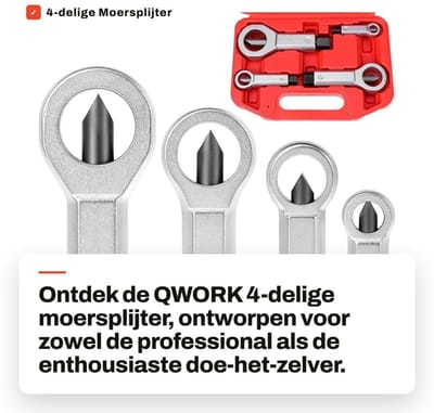 Dailygoods- Moersplijter 4-delig - Opbergkoffer - Hooggehard Lagerstaal - 9-12mm/12-16mm/16-22mm/22-27mm - Roestvrij - Antiseptisch - Moersleutel