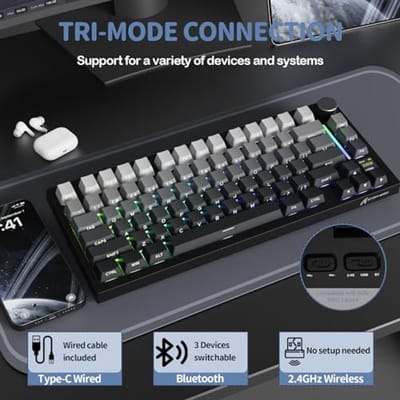 Ultra Gasket Mechanisch Toetsenbord met TFT-scherm - 75% ANSI, Draadloos en Bedraad, Hot-swap Toetsenbord voor PC en Mac