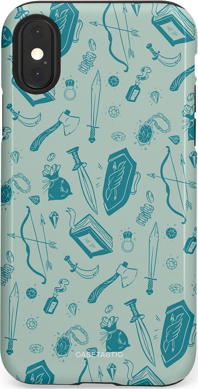 Casetastic Hoesje Geschikt voor Apple iPhone X/Xs - Stijlvolle Beschermende Duo-layer Case - Avontuurlijke buit vol wapens