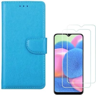 Bookcase hoesje Geschikt voor: Samsung Galaxy A50S Portemonnee Turquoise met 2 stuks Glas Screen protector