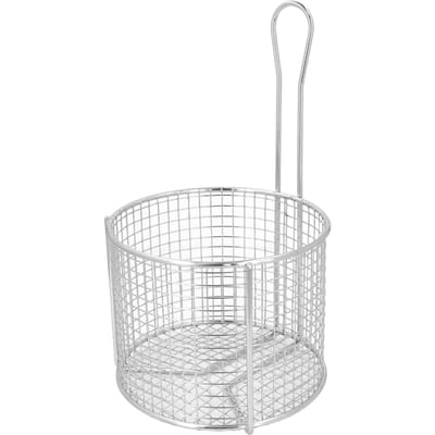 Panier à Friture en Acier Inoxydable Réutilisable Rond pour Frites, Chips, Friture avec Poignée pour Frire et Servir Sparse Mesh white