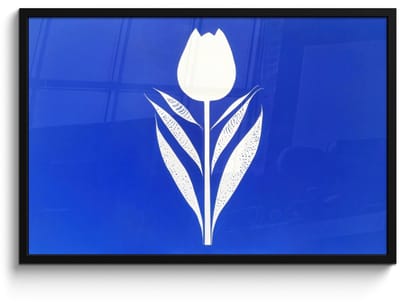 Poster in lijst - Fotolijst 90x60 cm - Posters - Tulp - Minimalistisch - Bladeren - Wit - Posterlijst zwart - Decoratie - Wanddecoratie woonkamer - Muurdecoratie slaapkamer