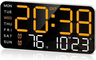 Digitale Wekker - Digitale klok - Groot Led Display - Multifunctioneel - Dubbeldoel hangend en staand - Stil Ontwerp - Datum Temperatuur En Helderheidsregeling - Voor Slaapkamer Bureau En Woonkamer - Oranje lamp