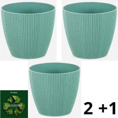 3 bloempotten - groen - 14cm gehaakt - Serinova - kruidenpotten - smartpotten met ingewerkte opvangschaal