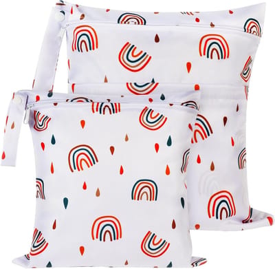 Wasbare Luiertassen Set van 2, Waterdichte Organizer voor Luiers, Badkleding en Vuil Wasgoed - Met Rits - Regenboog Ontwerp