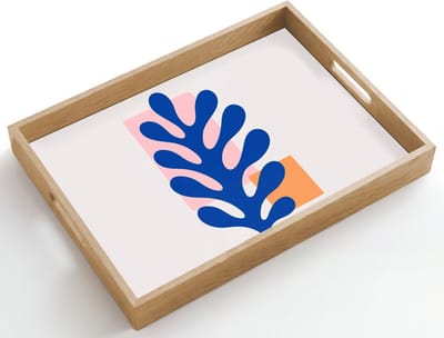 Dienblad hout 50x35 cm - Schootdienblad - Abstract - Blad - Blauw - Rechthoeken - Borrelplank rechthoek - Plateau dienbladen