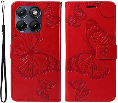 Coverup Hoesje - Geschikt voor Motorola Edge 70 Fusion Hoesje - Coverup Vlinders Book Case - Rood