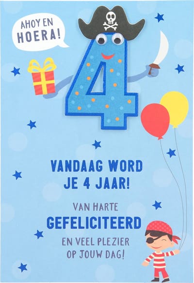 Cijferkaarten - De mooiste Leetijd - Verjaardagskaart Ahoy en hoera! 4 Vandaag word je 4 jaar!