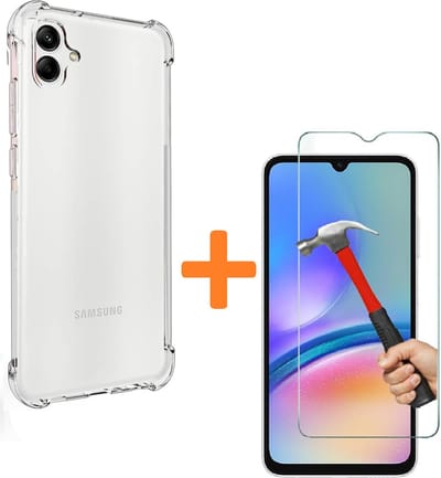 Anti-Shock silicone hoesje met 2 Pack Tempered glas Screen Protector Geschikt voor: Samsung Galaxy A05