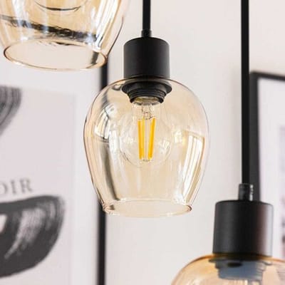 HOFTRONIC Zora - LED Hanglamp Glas - Amberkleurig - 3 lichtpunten - E27 - Zwart - IP20 - Hanglamp glazen bollen