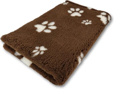 Vetbed Paws - Antislip Hondenmat - 100 x 75 cm - Bruin met Witte Pootjes - Benchmat - Hondenkleed - Voor Honden - Machine Wasbaar