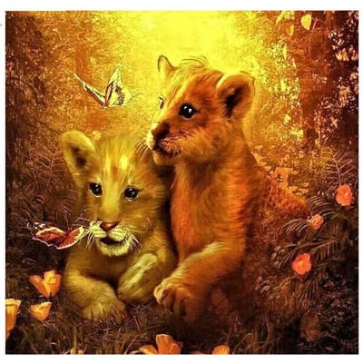 Peinture diamant, perceuse ronde, motif papillon, Lions/tigres, point de croix 30x30CM orange