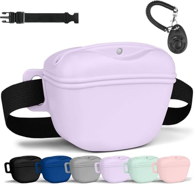 Premium Hondensnoepzak voor Wandelen en Training, Silicone Voedselzak met Magneetsluiting, Draagbare Paars Container voor Hondenvoer en Snacks
