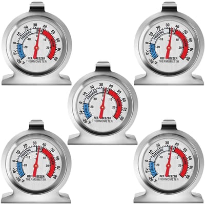 Dailygoods- Koelkastthermometer grote wijzerplaat - Diepvriesthermometer - Temperatuurthermometer - Nauwkeurig bereik - 5 stuks - Veilig temperatuurbereik - Thermometer