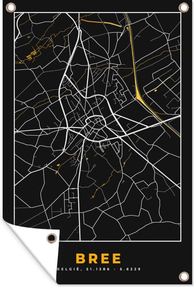 Muurdecoratie Bree - Gold - Stadskaart - Plattegrond - Kaart - 120x180 cm - Tuinposter - Tuindoek