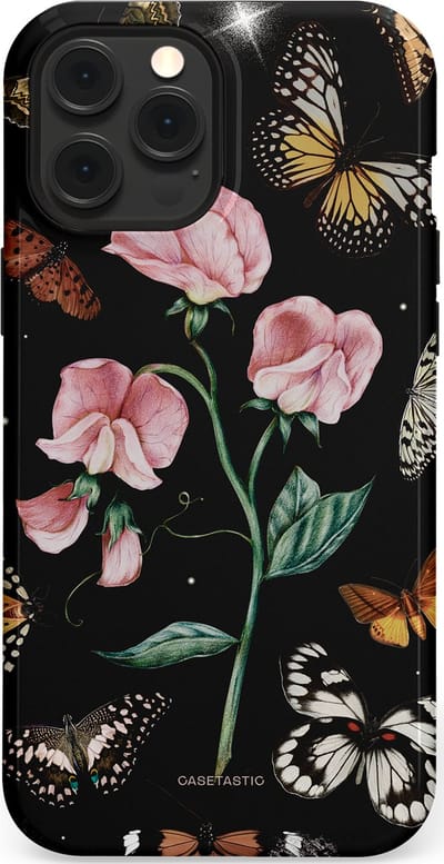 Casetastic hoesje geschikt voor Apple iPhone 12 Pro Max - MagSafe - Dubbellaagse bescherming - Vleugels en bloemen - Fashion Case - Zwart Grijs Taupe
