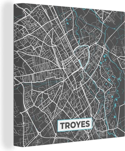 Canvas Schilderij Troyes - Frankrijk - Plattegrond - Kaart - Stadskaart - 20x20 cm - Wanddecoratie