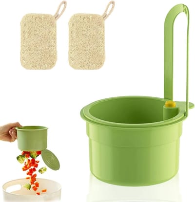 Hangende Afvoerzeef voor Keuken, Verwijderbare Afvoerbak met Drukknop, Inclusief 2 Loofah Schoonmaakdoeken voor Efficiënte Filter en Organisatie