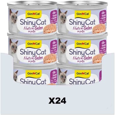 24 x 70 g - GimCat ShinyCat Filets in jelly tonijn + garnalen
