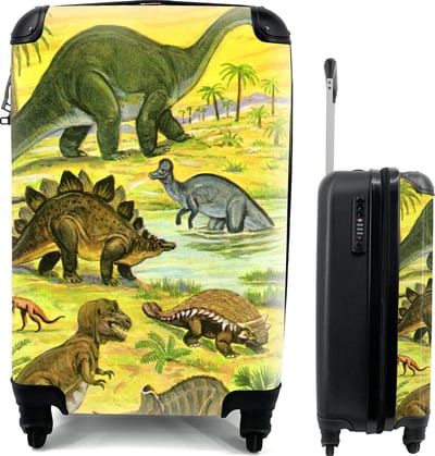 Koffer - Jongens - Dino - Reiskoffer - Kinderen - 35x55x20 cm - Handbagage - Trolley - Groen