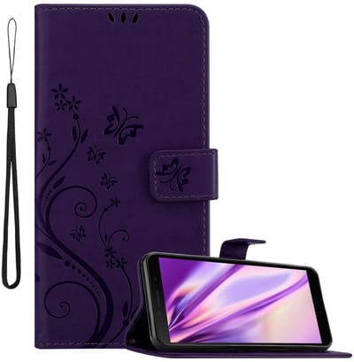 Cadorabo Hoesje geschikt voor Honor 9S / Huawei Y5P in BLOEMEN DONKER PAARS - Beschermhoes in bloemmotief met magnetische sluiting, standfunctie en kaartsleuven Book Case Cover Etui