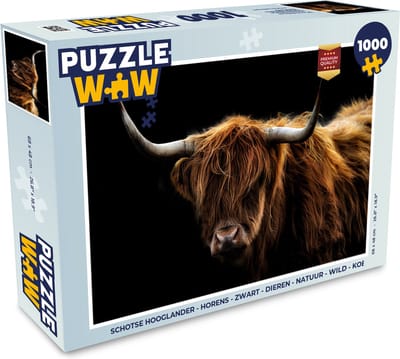 Puzzel Schotse Hooglander - Horens - Zwart - Dieren - Natuur - Wild - Koe - Legpuzzel - Puzzel 1000 stukjes volwassenen