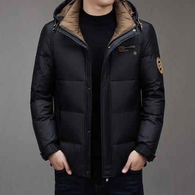Nieuwe Donsjas met Capuchon en Afneembare Capuchon, Warme Herenjas L black