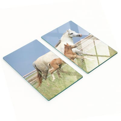 Keukenplanken van gehard glas met afbeelding van een merrie met een veulen, 2x30x52 cm